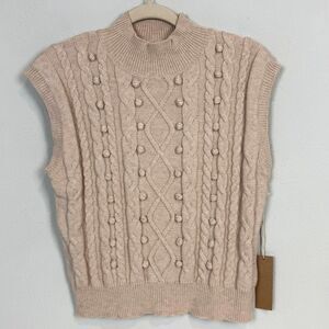 Debut Pom Pom Detail Mock Neck Sweater Vest M NWT